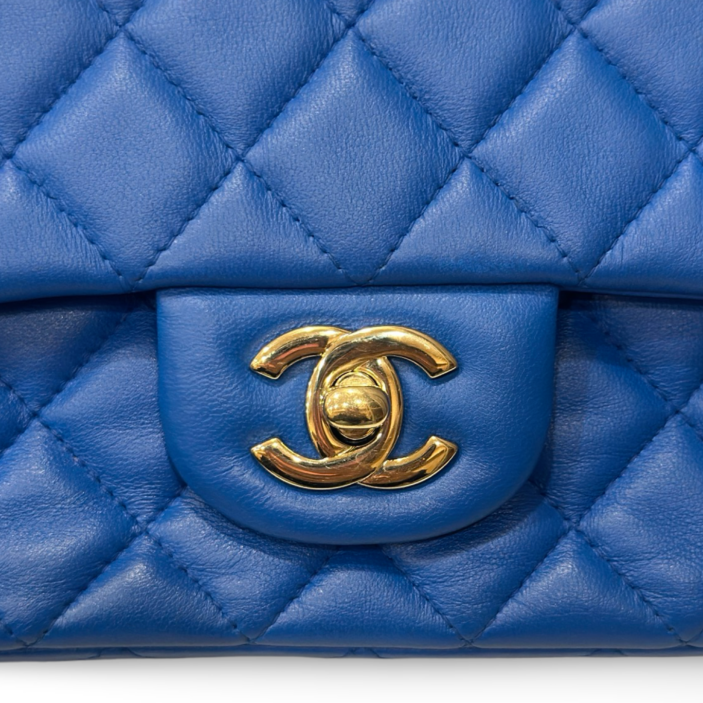 Chanel Quilted Lambskin Rectangular Mini Single Flap - GHW / Royal Blue