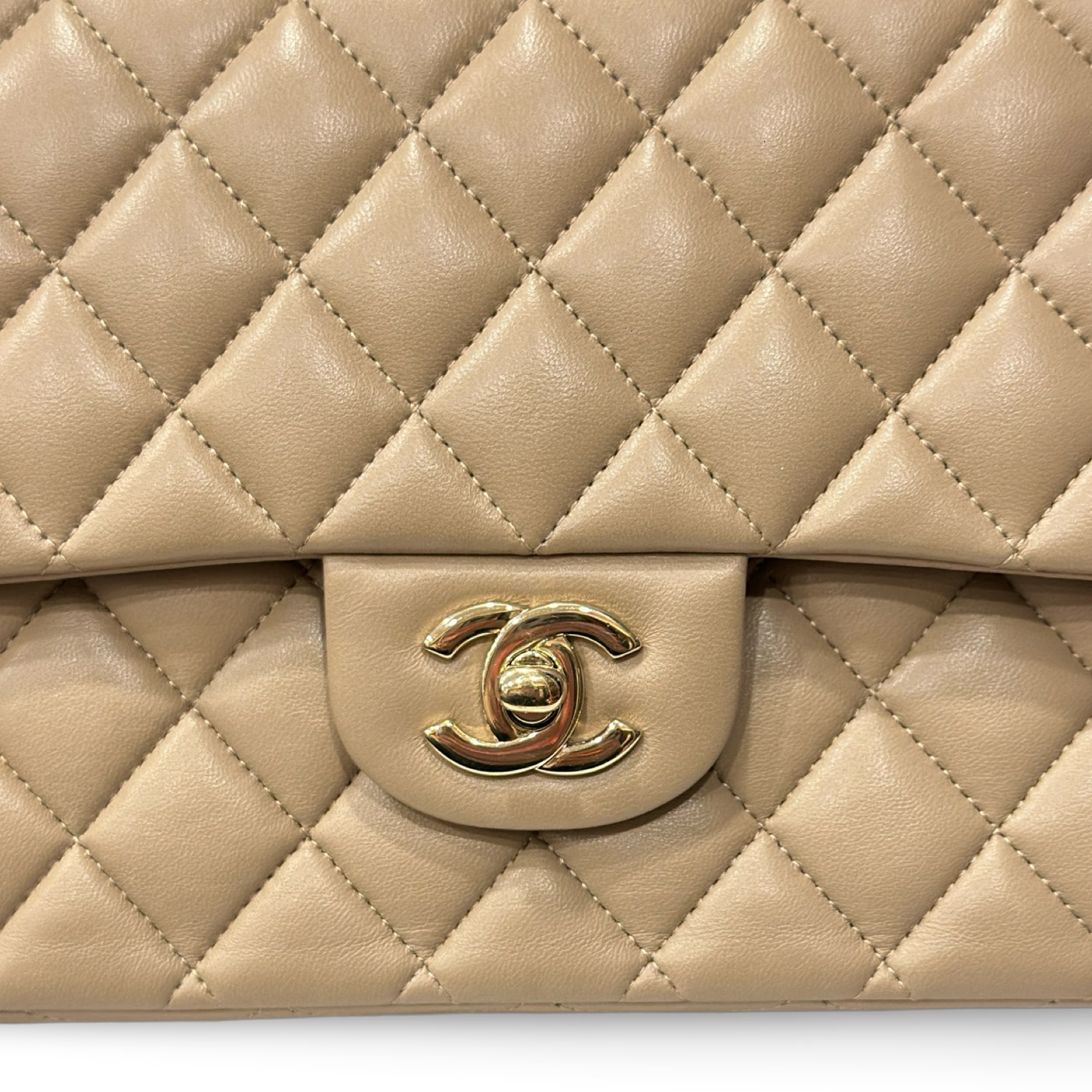 Chanel Quilted Lambskin Medium Double Flap - GHW / Dark Beige