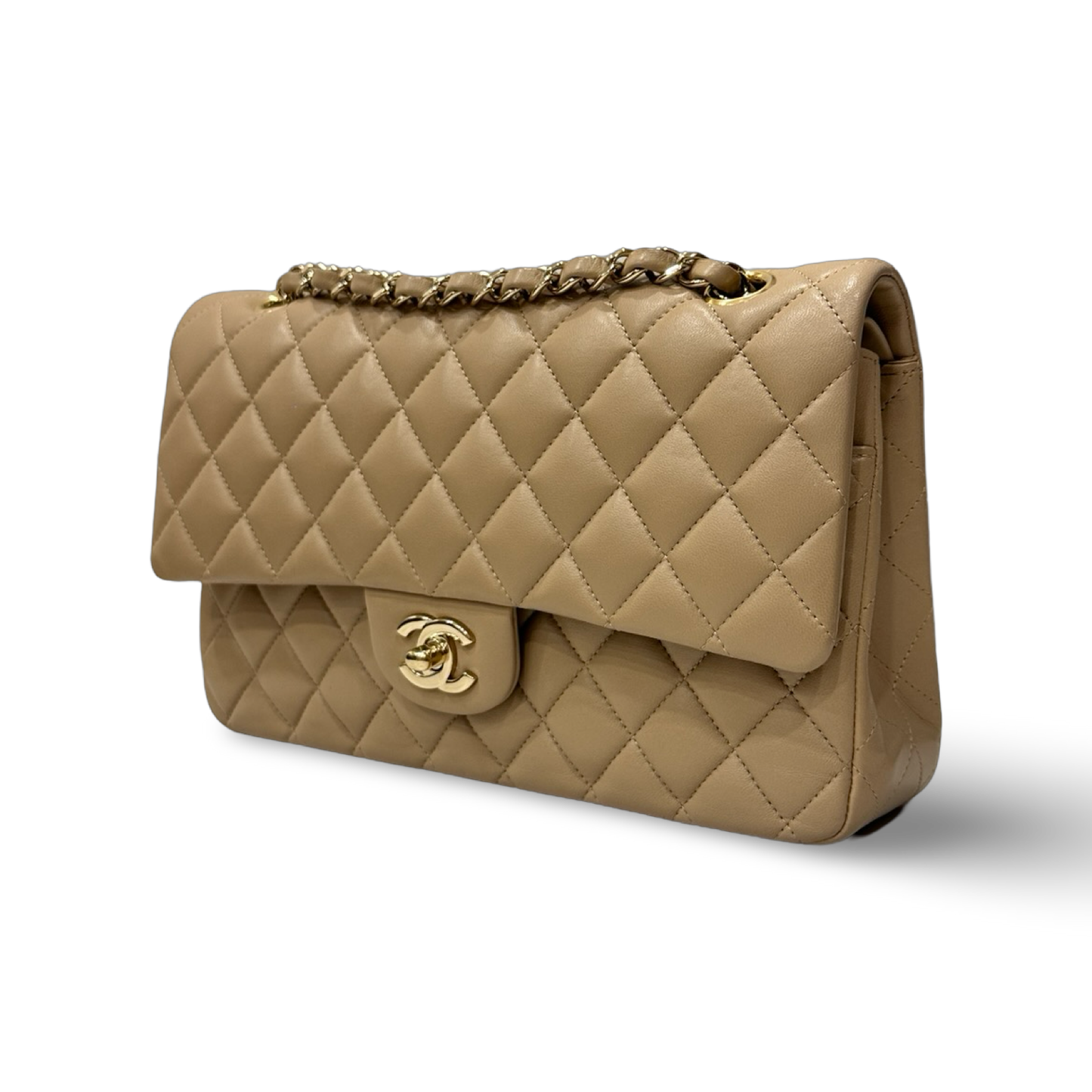 Chanel Quilted Lambskin Medium Double Flap - GHW / Dark Beige