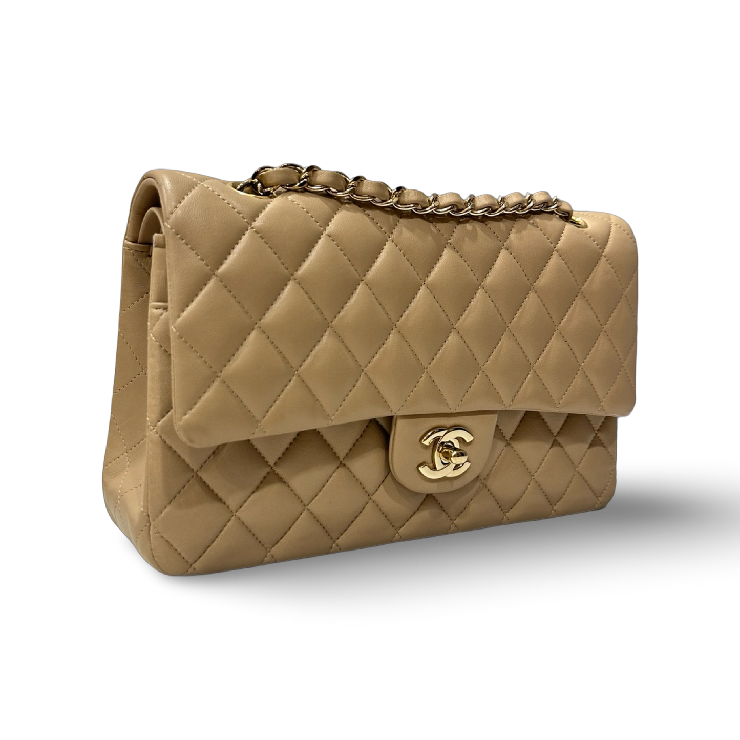 Chanel Quilted Lambskin Medium Double Flap - GHW / Dark Beige