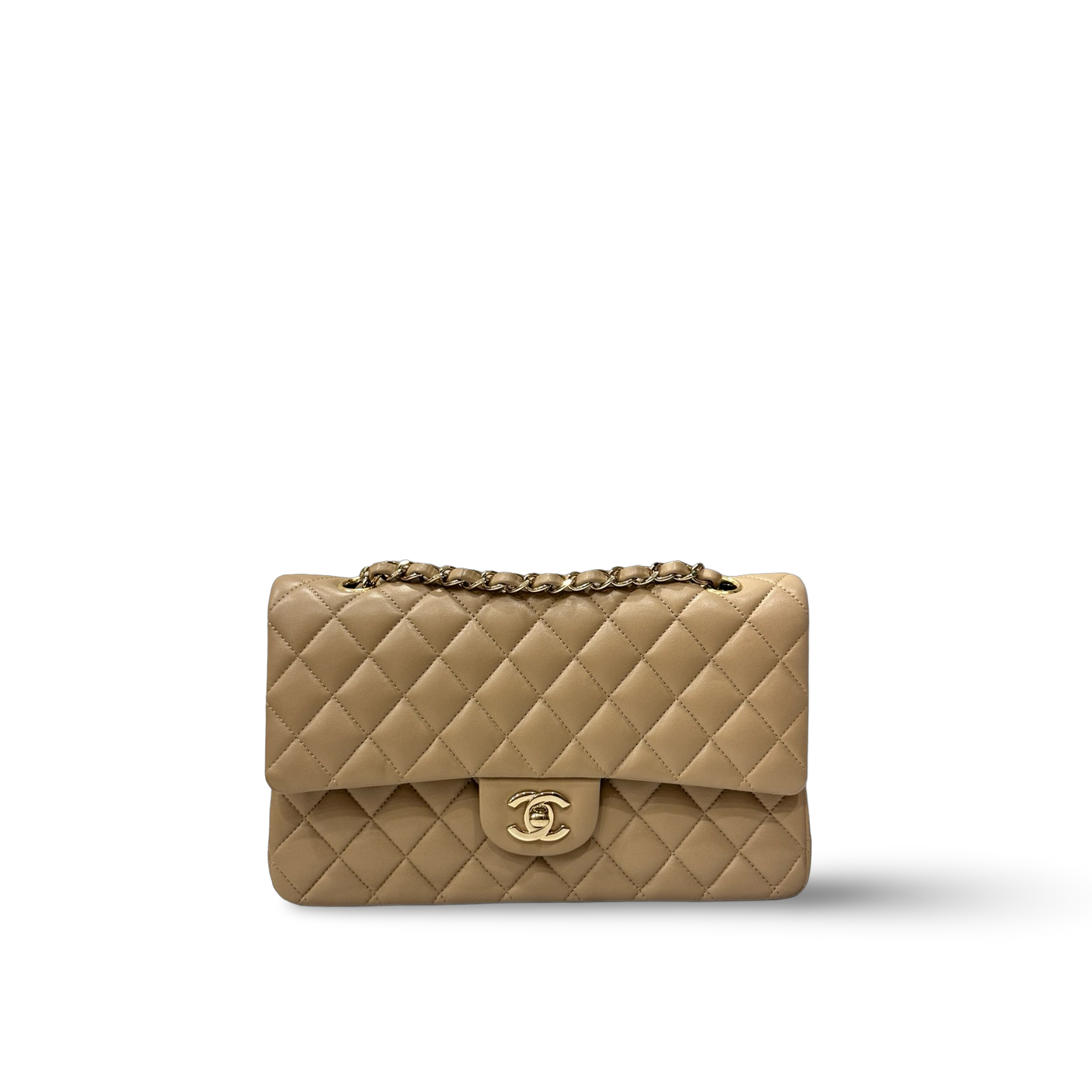 Chanel Quilted Lambskin Medium Double Flap - GHW / Dark Beige