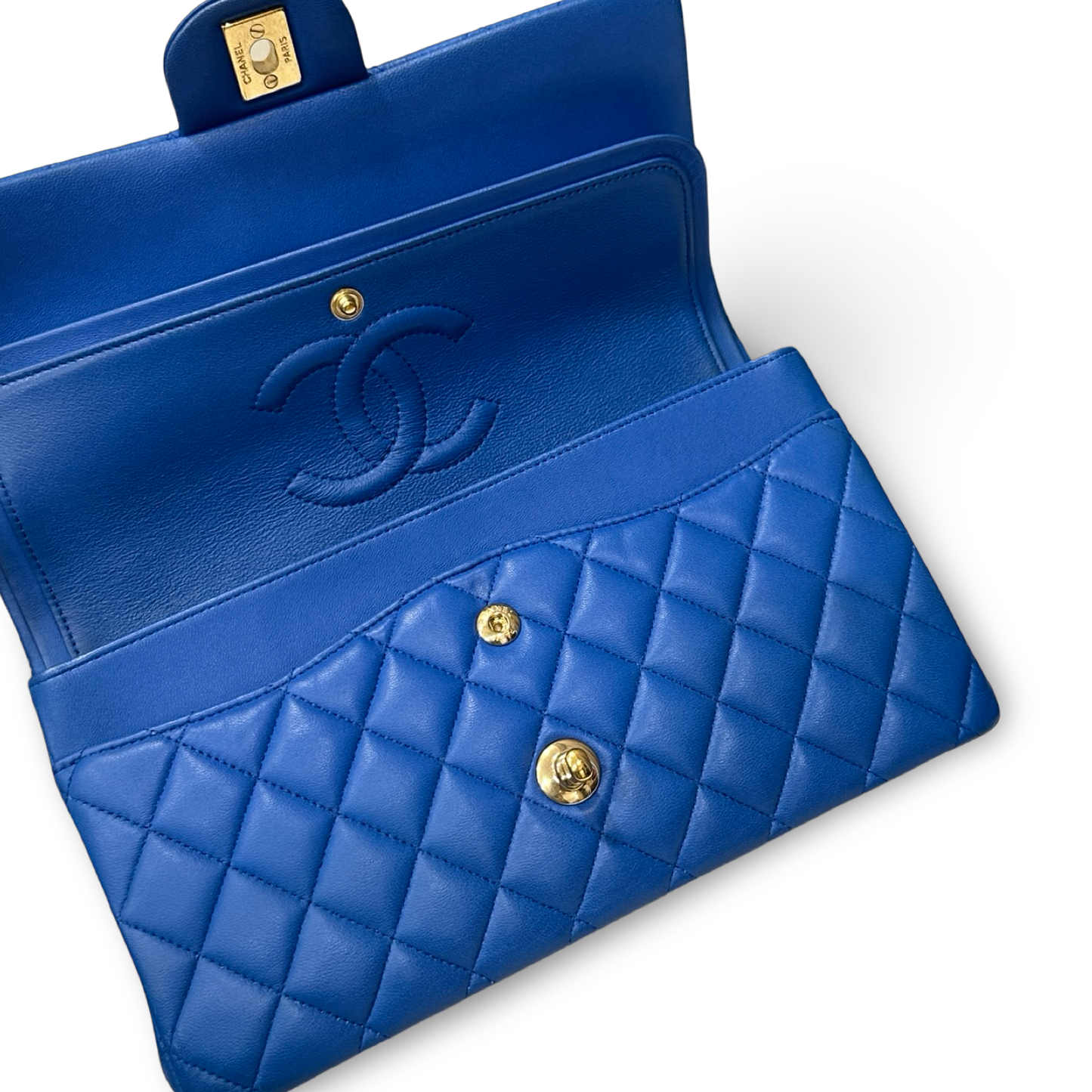 Chanel Classic Lambskin Medium Double Flap - GHW / Blue