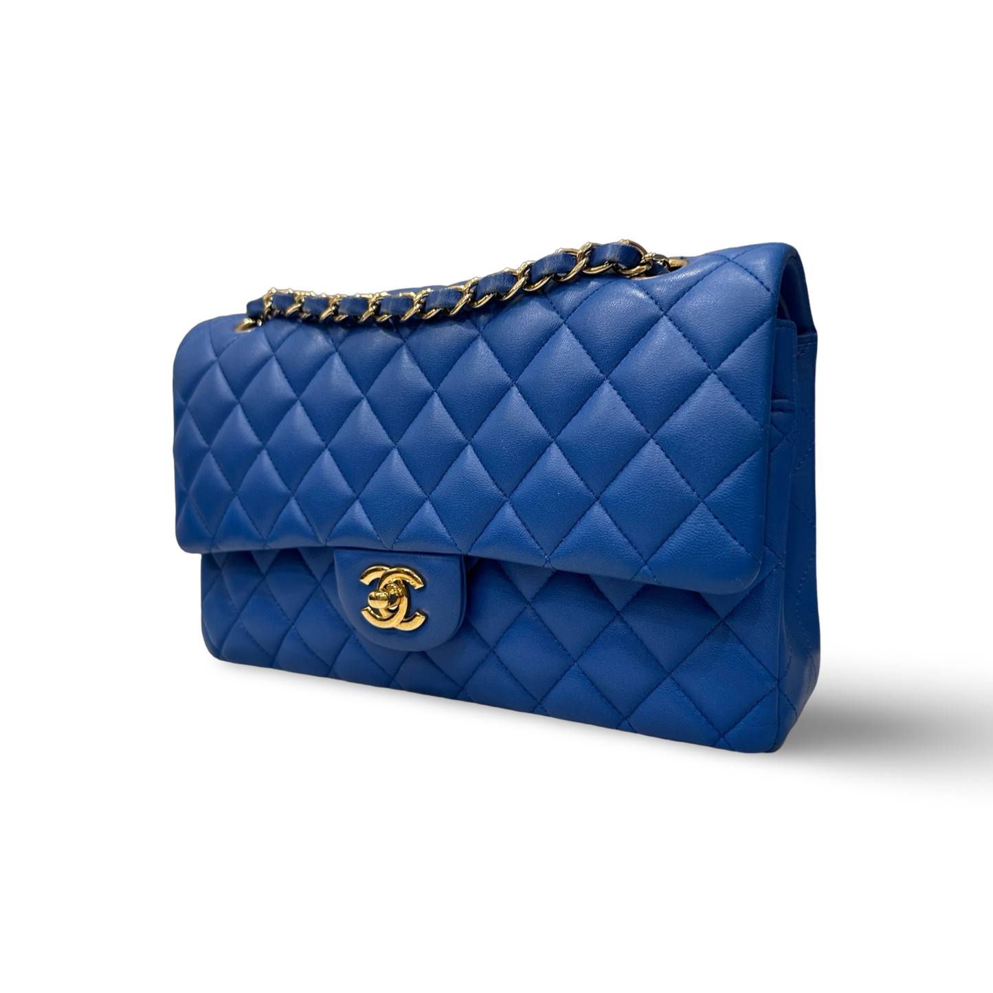 Chanel Classic Lambskin Medium Double Flap - GHW / Blue