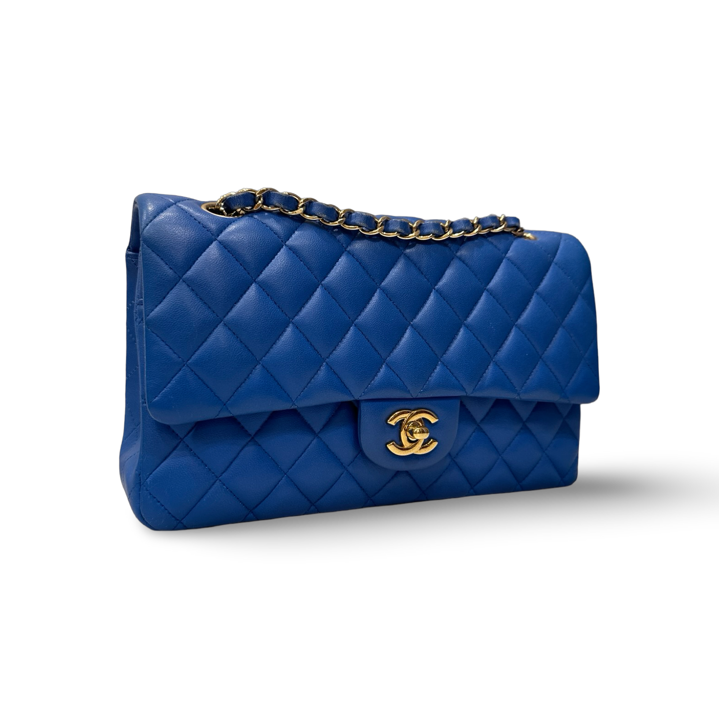 Chanel Classic Lambskin Medium Double Flap - GHW / Blue
