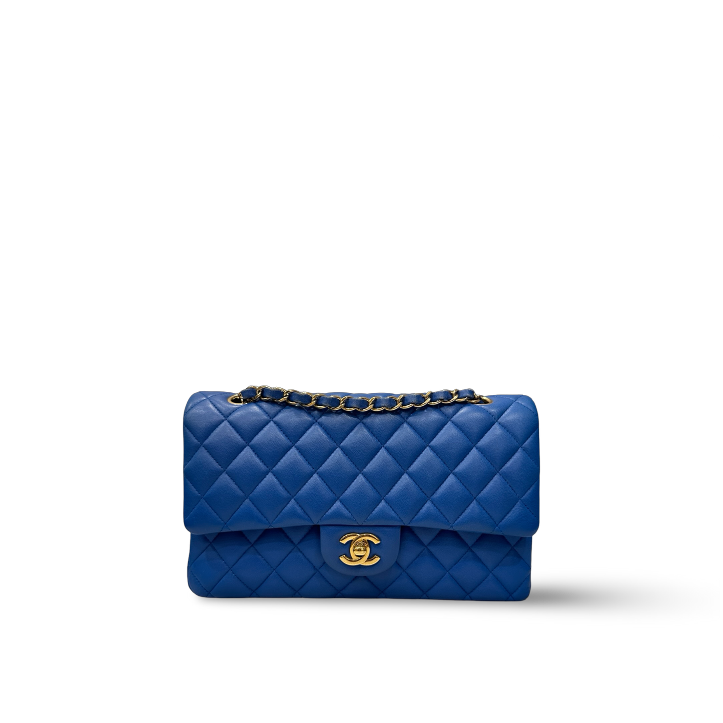 Chanel Classic Lambskin Medium Double Flap - GHW / Blue