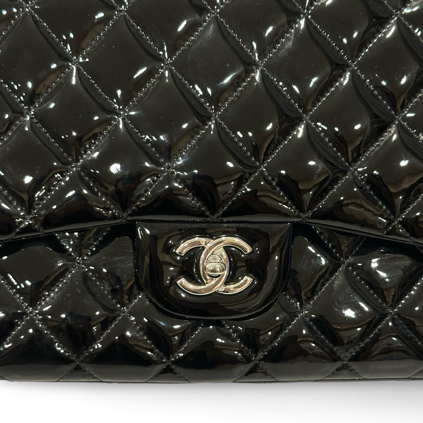 Chanel Quilted Patent Jumbo Double Flap - SHW / Black