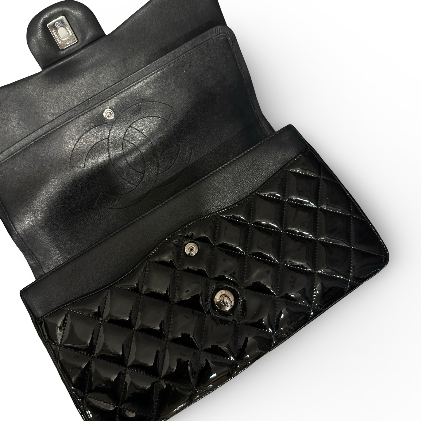 Chanel Quilted Patent Jumbo Double Flap - SHW / Black