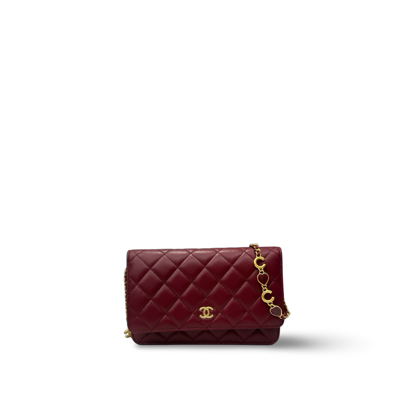 Chanel Quilted Lambskin Coco Hearts Chain WOC Bag - GHW / Burgundy