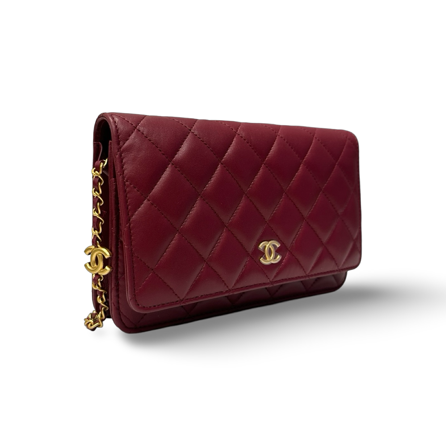Chanel Quilted Lambskin Coco Hearts Chain WOC Bag - GHW / Burgundy