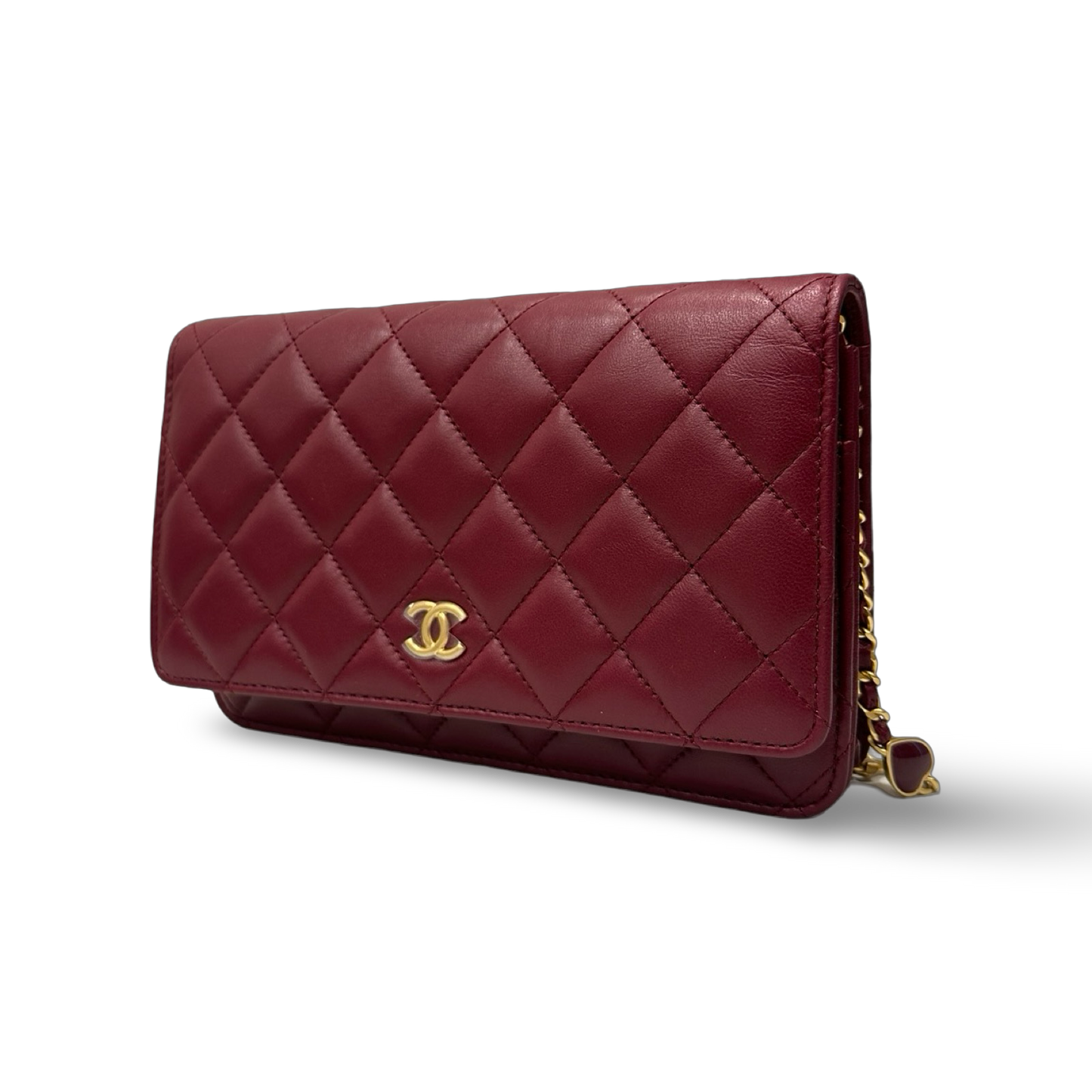 Chanel Quilted Lambskin Coco Hearts Chain WOC Bag - GHW / Burgundy