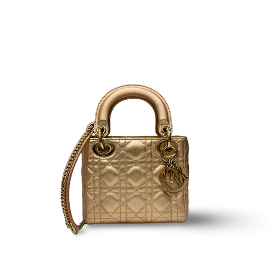 Dior Cannage Lambskin Mini Lady Bag - GHW / Champagne