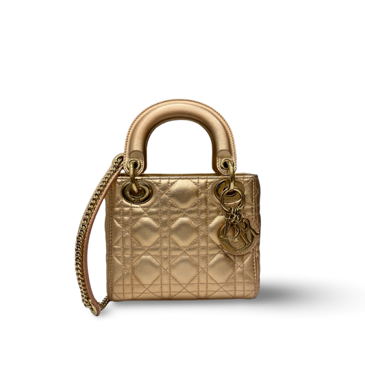 Dior Cannage Lambskin Mini Lady Bag - GHW / Champagne