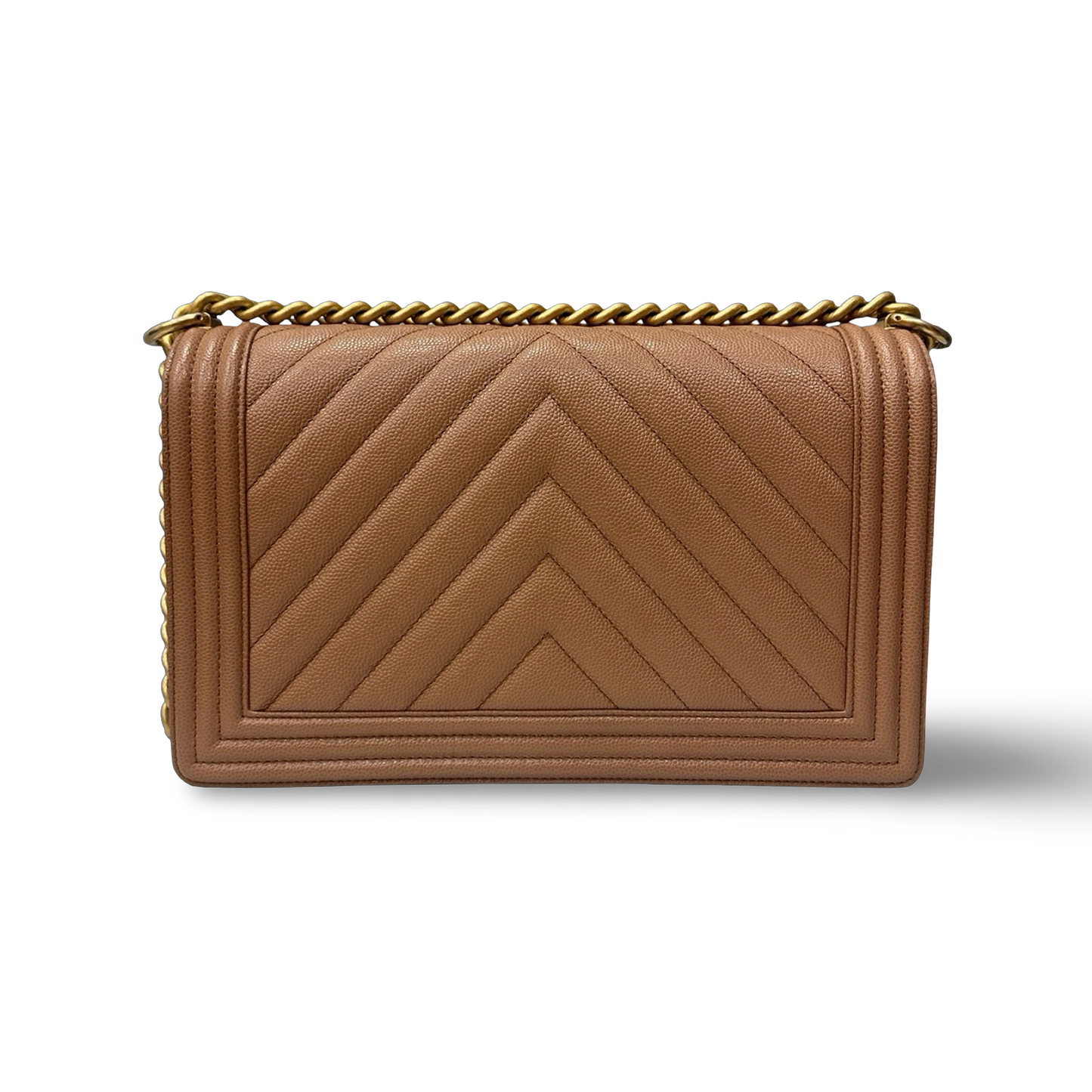 Chanel Caviar New Medium Chevron Le Boy Bag - GHW / Beige