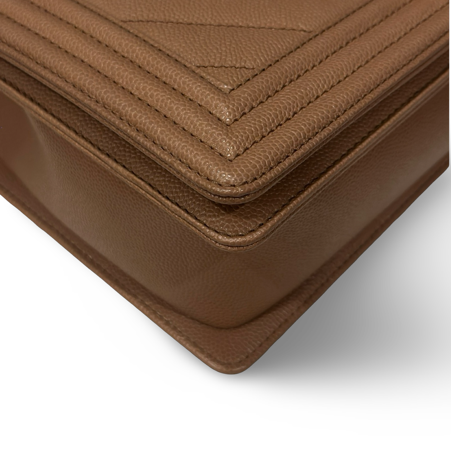 Chanel Caviar New Medium Chevron Le Boy Bag - GHW / Beige