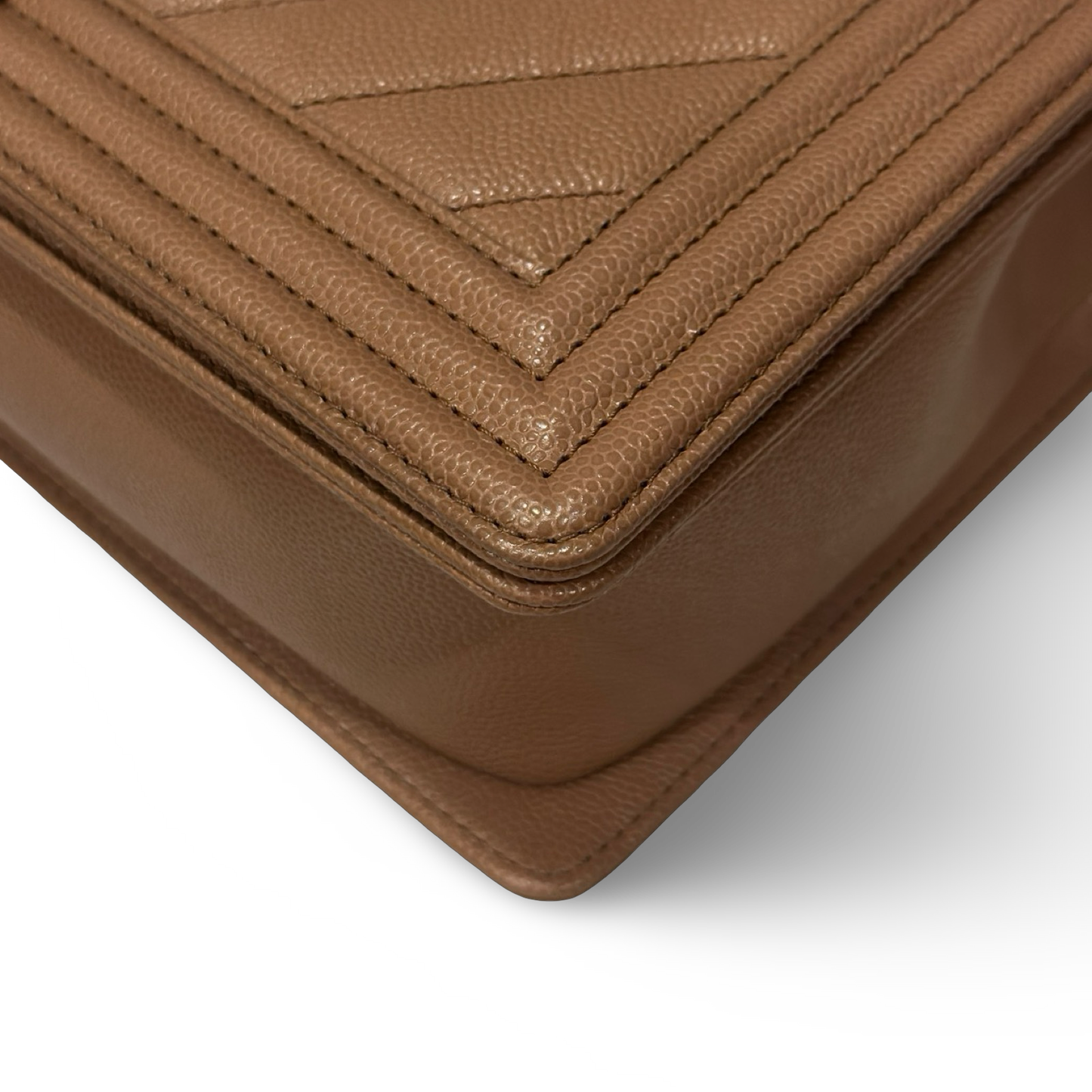 Chanel Caviar New Medium Chevron Le Boy Bag - GHW / Beige