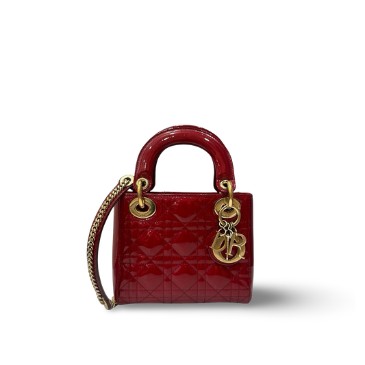 Dior Cannage Patent Mini Lady Bag - GHW / Red