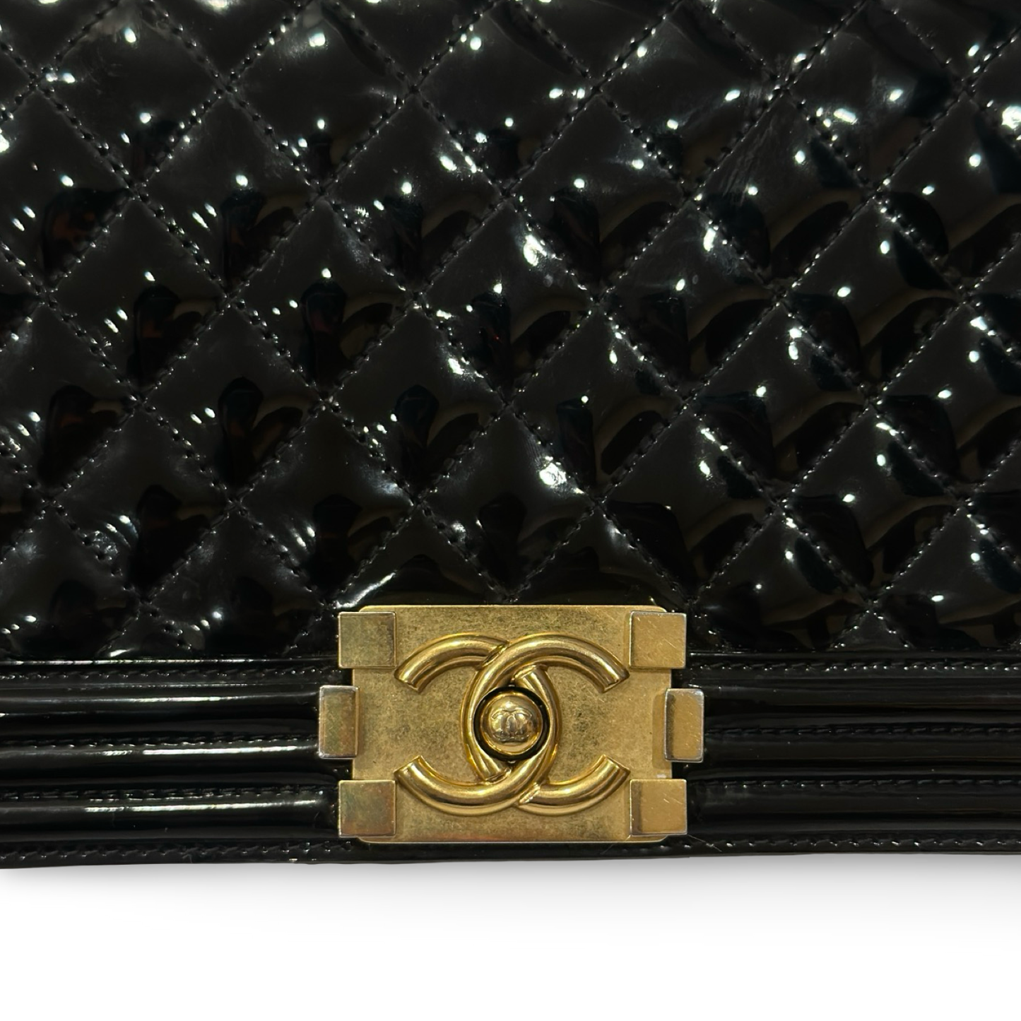 Chanel Quilted Patent Medium Boy Bag- GHW / Black