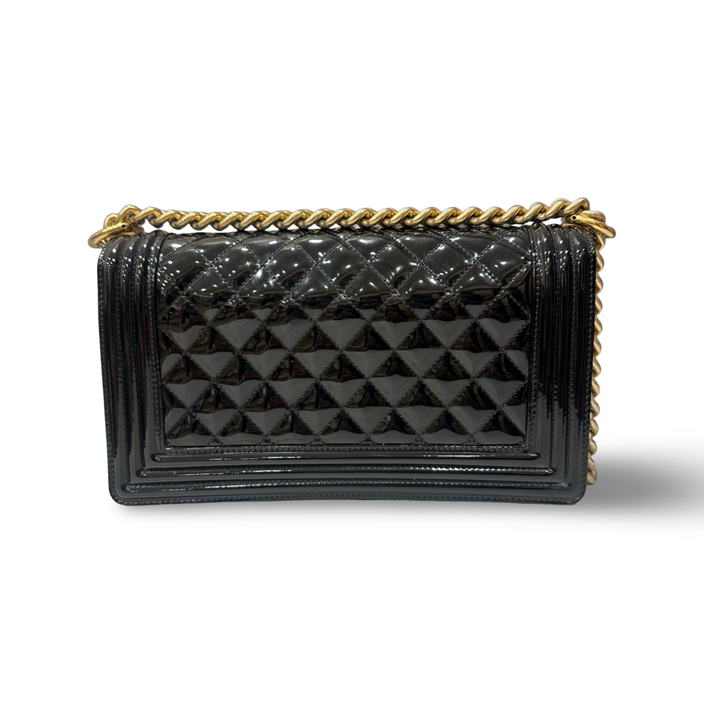 Chanel Quilted Patent Medium Boy Bag- GHW / Black