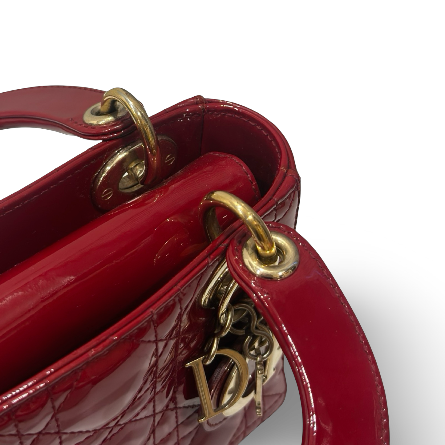 Dior Cannage Patent Mini Lady Bag - GHW / Red