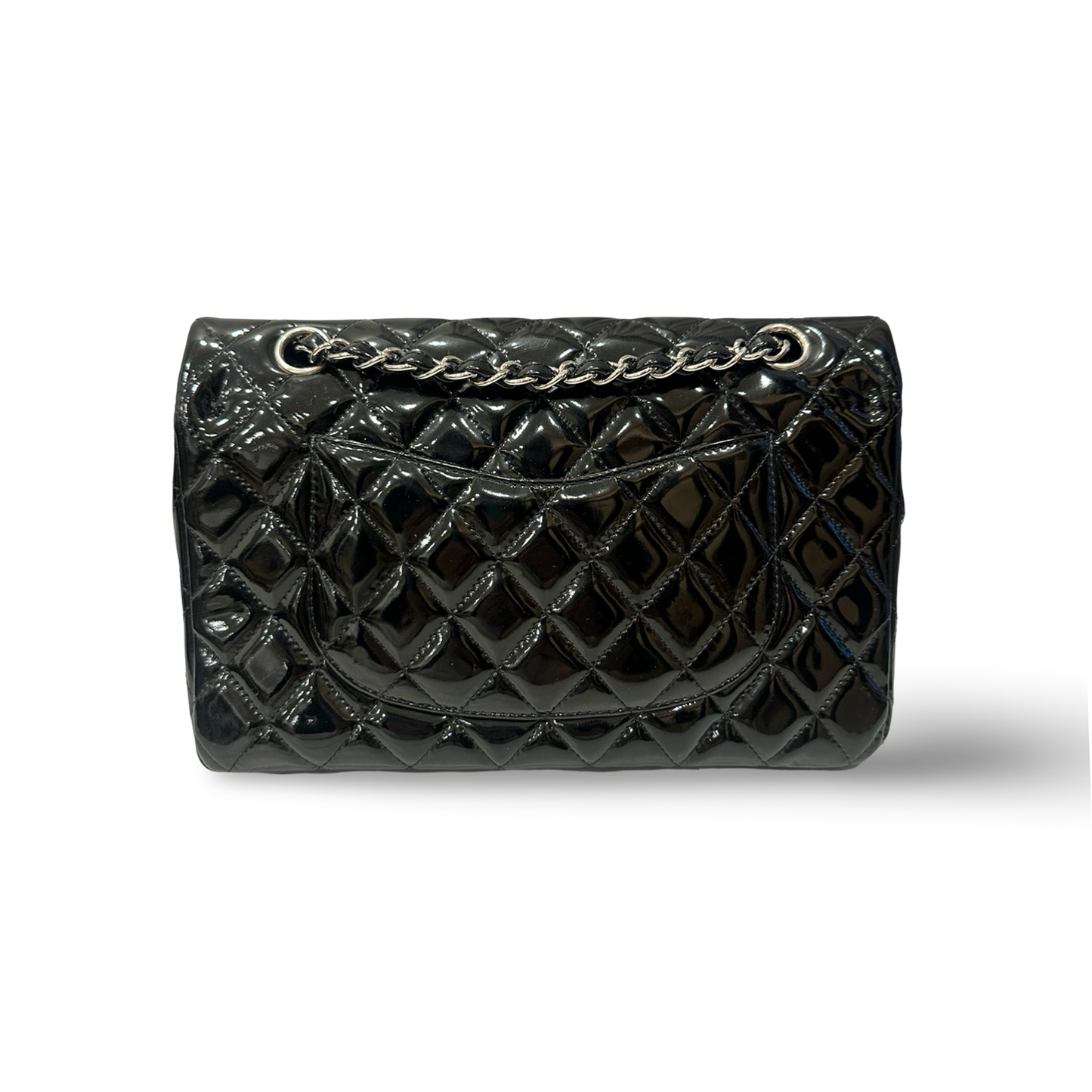 Chanel Quilted Patent Medium Double Flap - SHW / Black