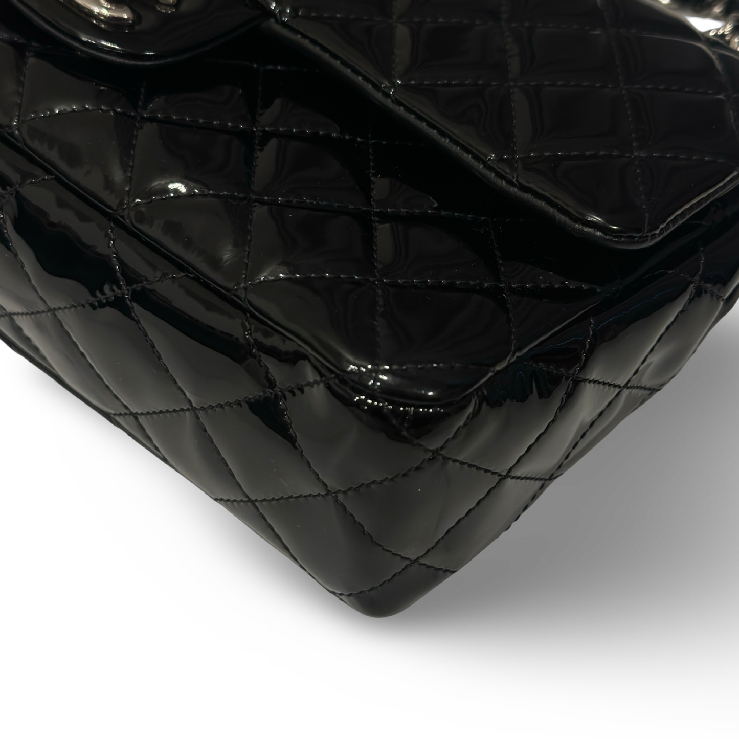 Chanel Quilted Patent Medium Double Flap - SHW / Black
