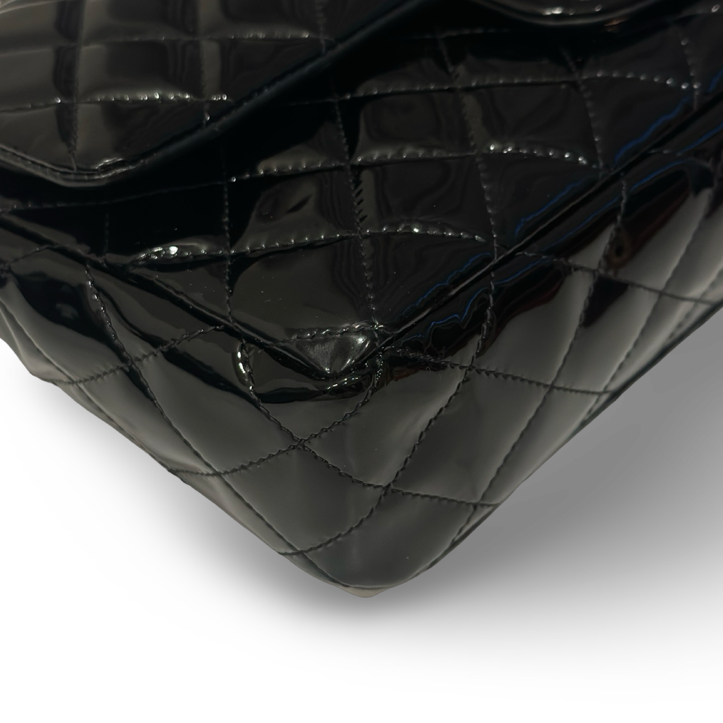 Chanel Quilted Patent Medium Double Flap - SHW / Black