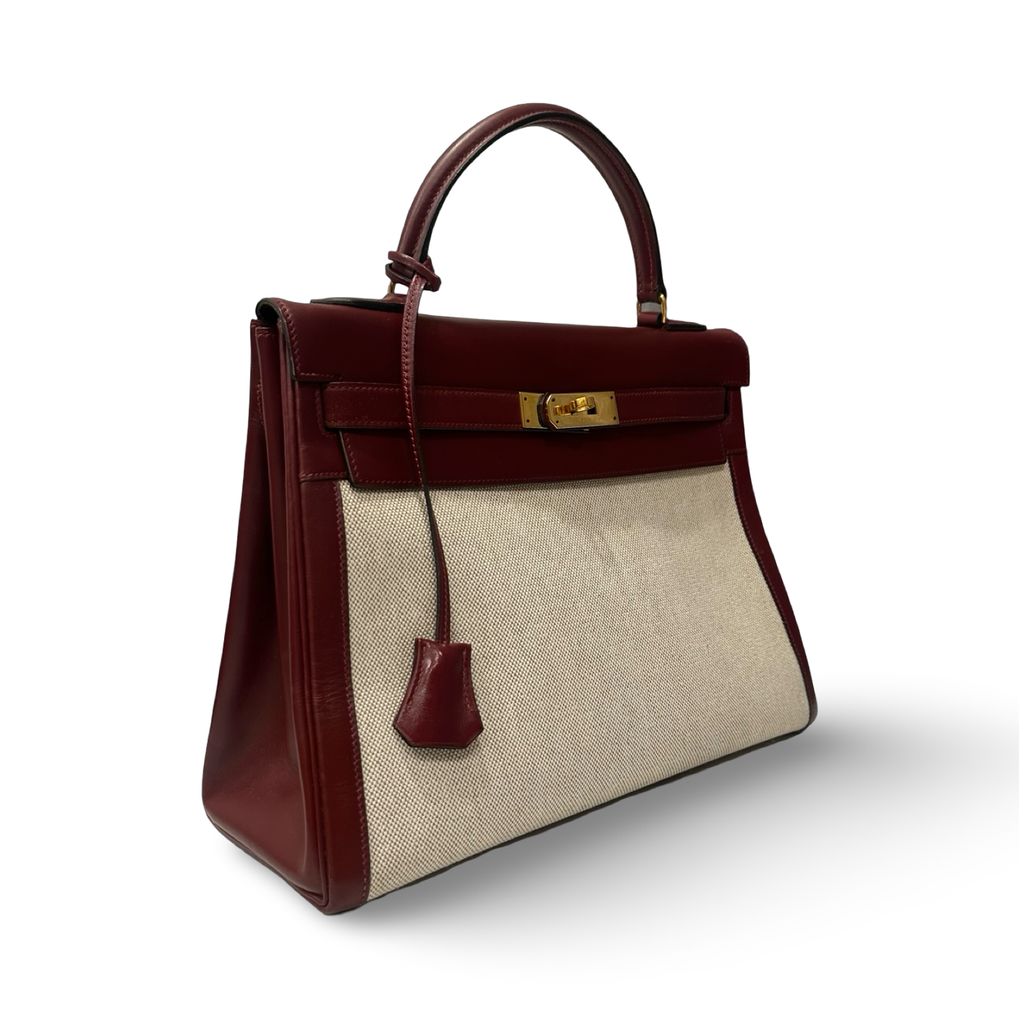 Hermes Vintage Kelly 32 Toile - GHW / Dark Red
