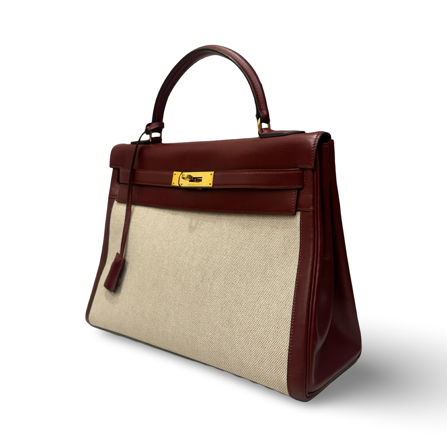 Hermes Vintage Kelly 32 Toile - GHW / Dark Red