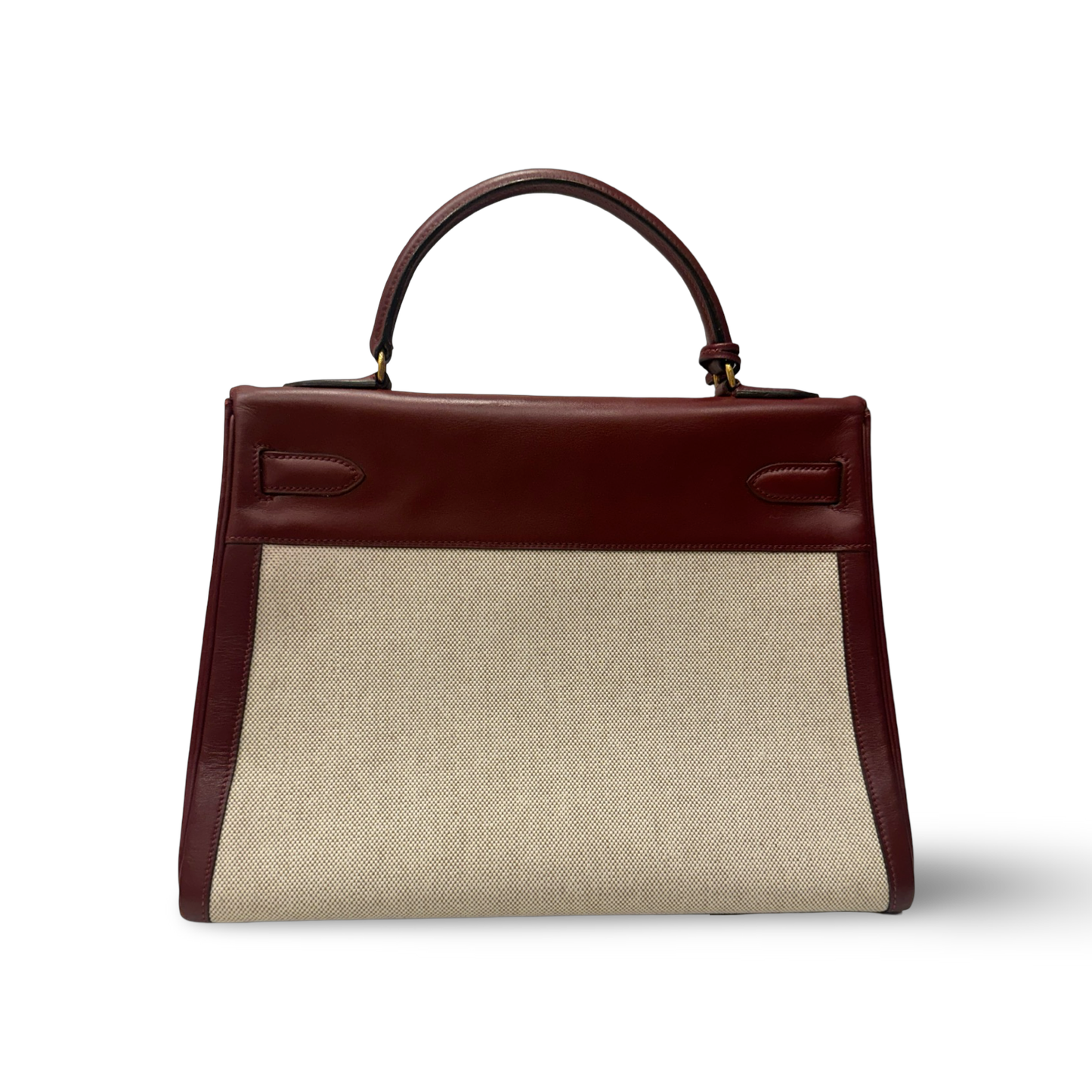 Hermes Vintage Kelly 32 Toile - GHW / Dark Red