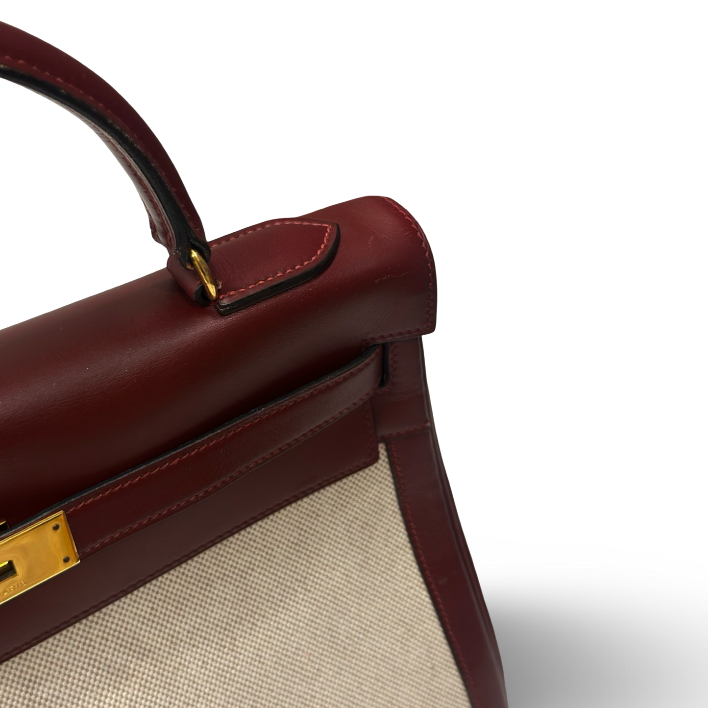 Hermes Vintage Kelly 32 Toile - GHW / Dark Red