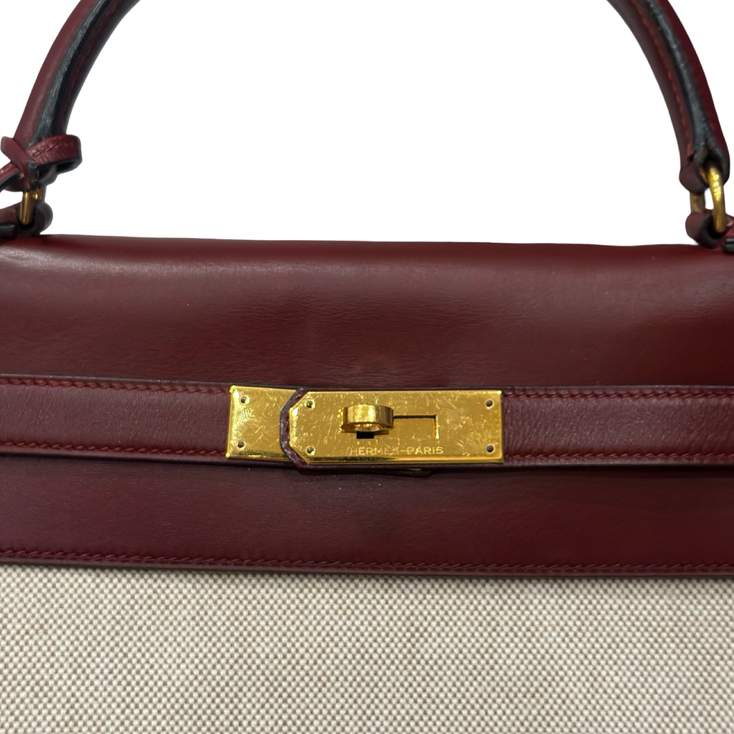 Hermes Vintage Kelly 32 Toile - GHW / Dark Red