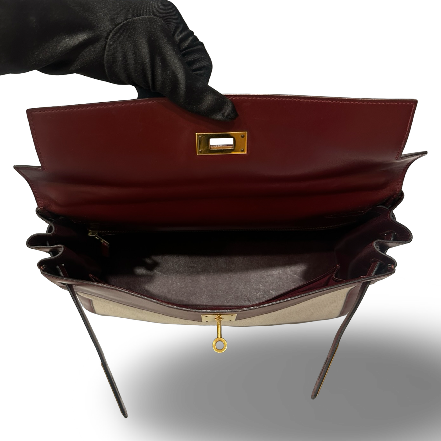 Hermes Vintage Kelly 32 Toile - GHW / Dark Red