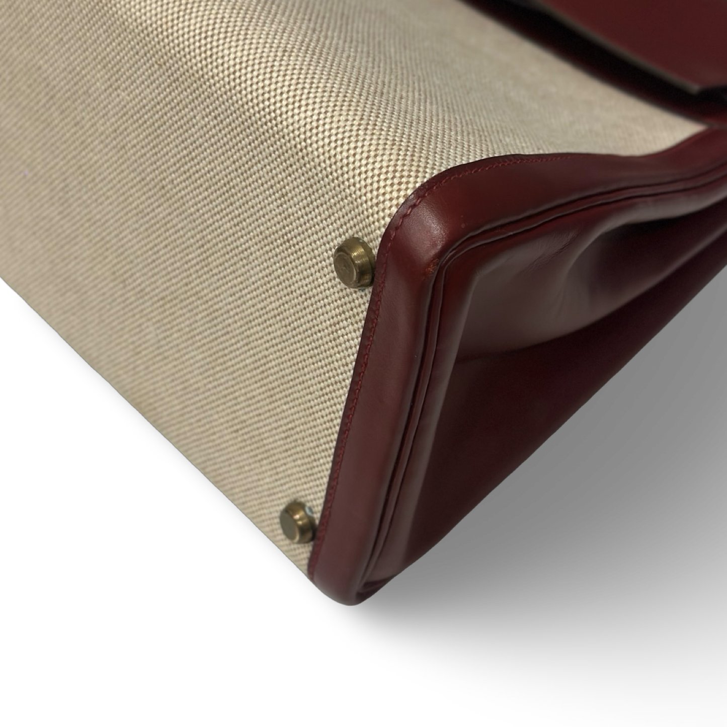 Hermes Vintage Kelly 32 Toile - GHW / Dark Red
