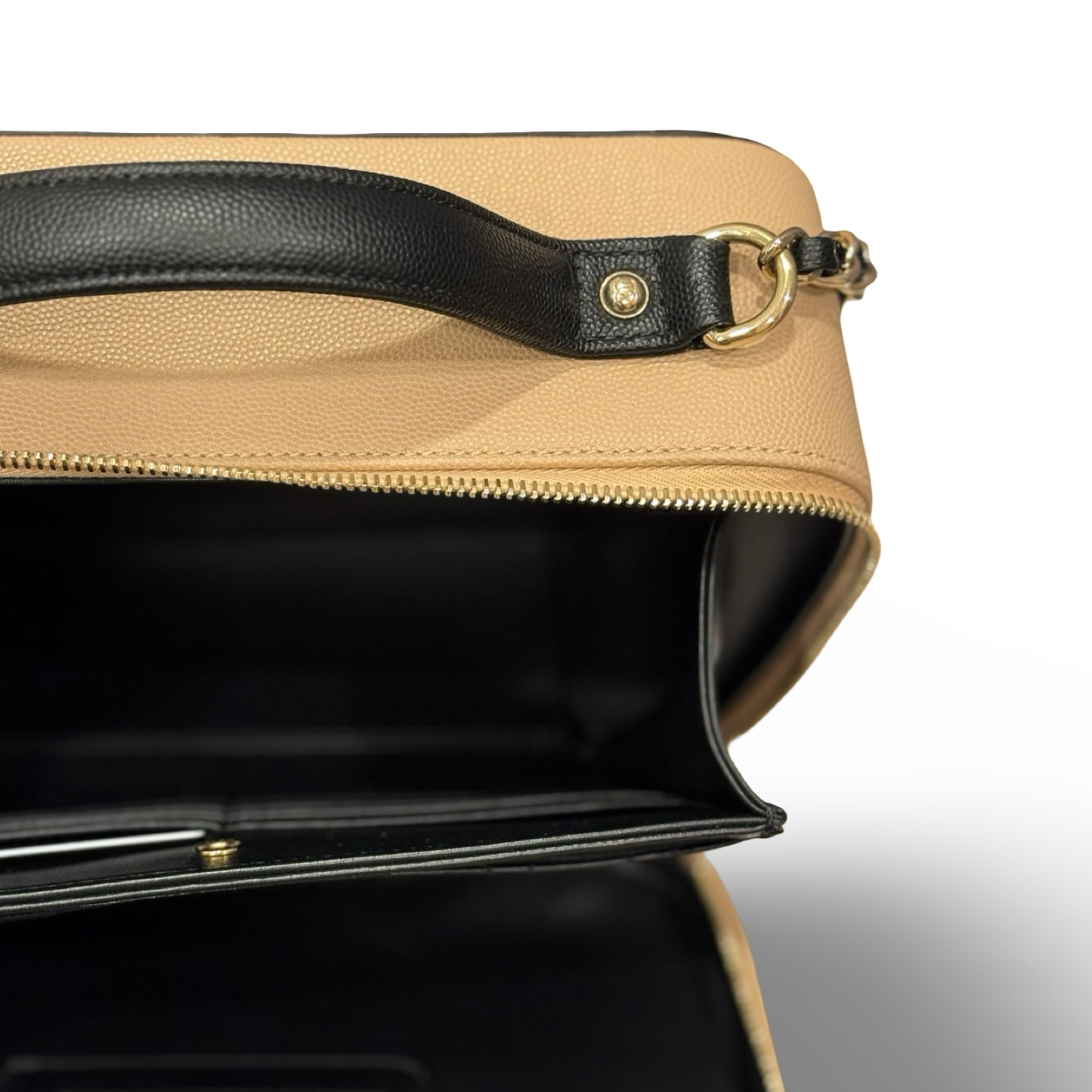 Chanel Quilted Caviar Large Top Handle Vanity Case / Beige Black