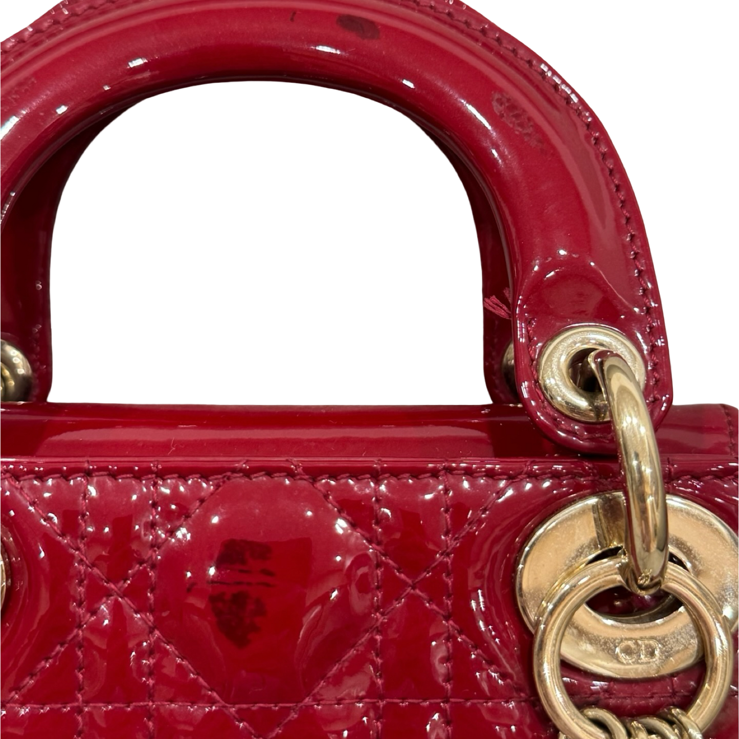 Dior Cannage Patent Mini Lady Bag - GHW / Red