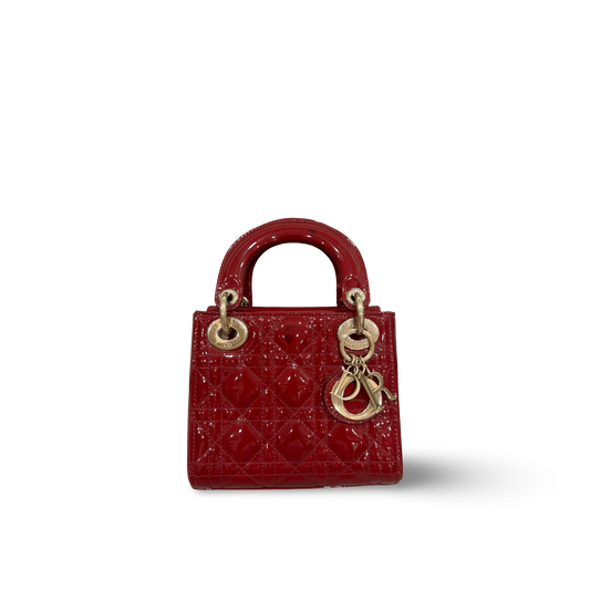 Dior Cannage Patent Mini Lady Bag - GHW / Red