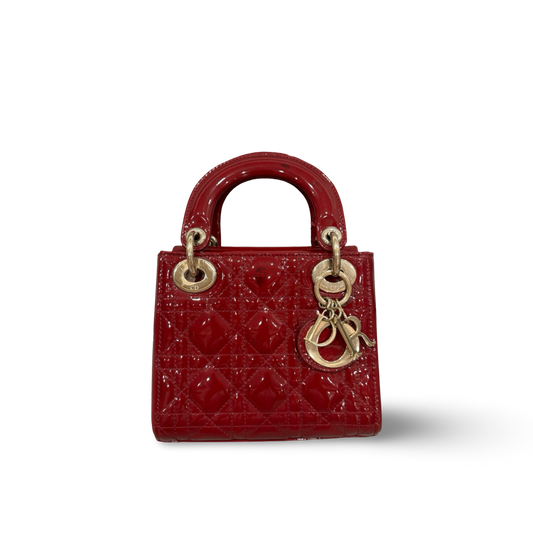 Dior Cannage Patent Mini Lady Bag - GHW / Red