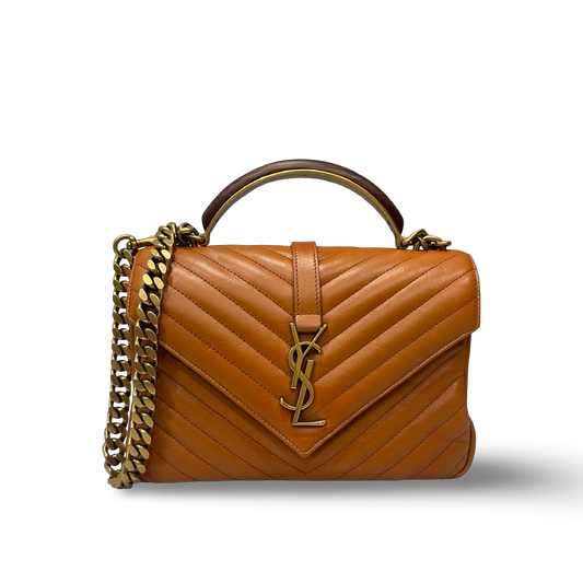 Saint Laurent Calfskin Matelasse Monogram Medium College Bag - GHW / Caramel