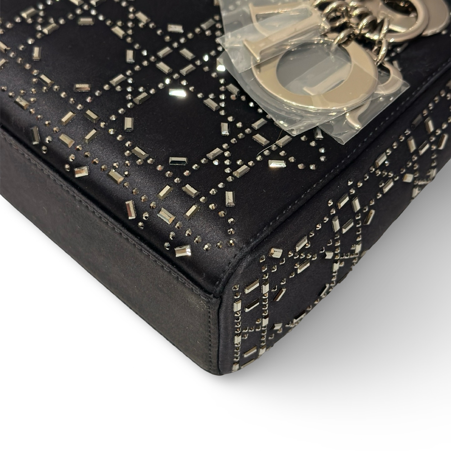 Dior Satin Mini Crystal Lady Bag - SHW / Navy