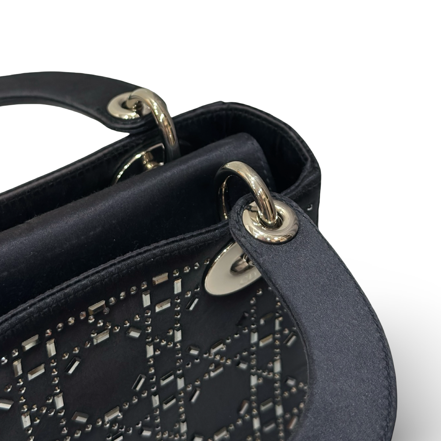 Dior Satin Mini Crystal Lady Bag - SHW / Navy