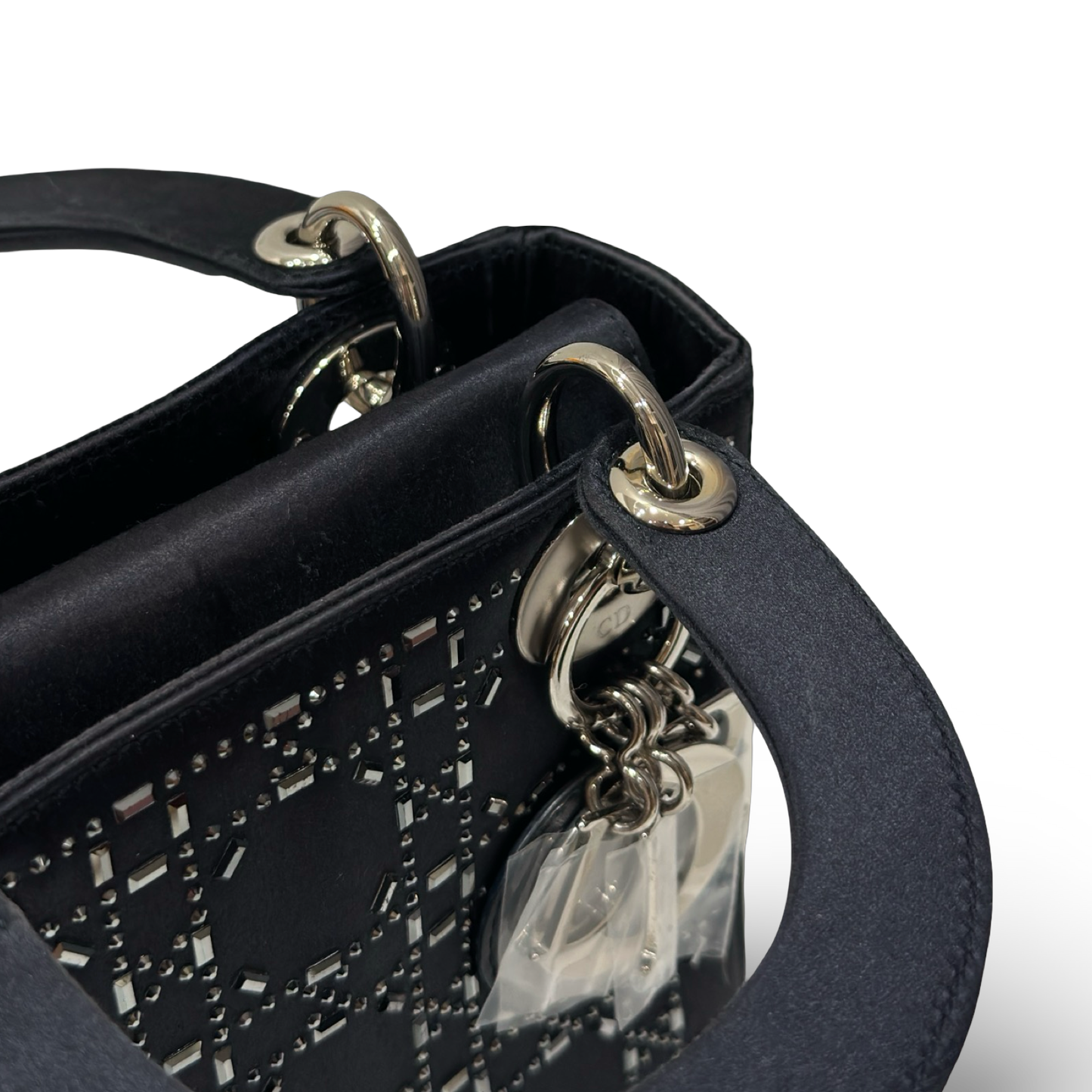 Dior Satin Mini Crystal Lady Bag - SHW / Navy