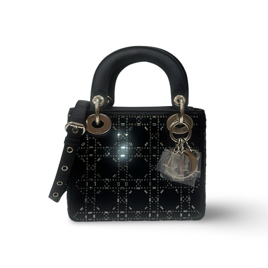 Dior Satin Mini Crystal Lady Bag - SHW / Navy