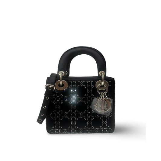 Dior Satin Mini Crystal Lady Bag - SHW / Navy