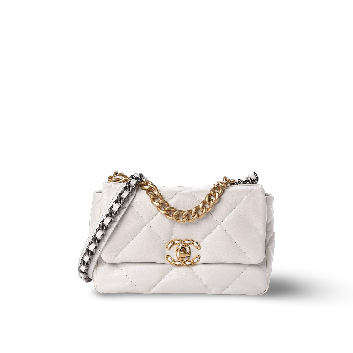 Chanel Quilted Lambskin Medium 19 Bag - GHW / White
