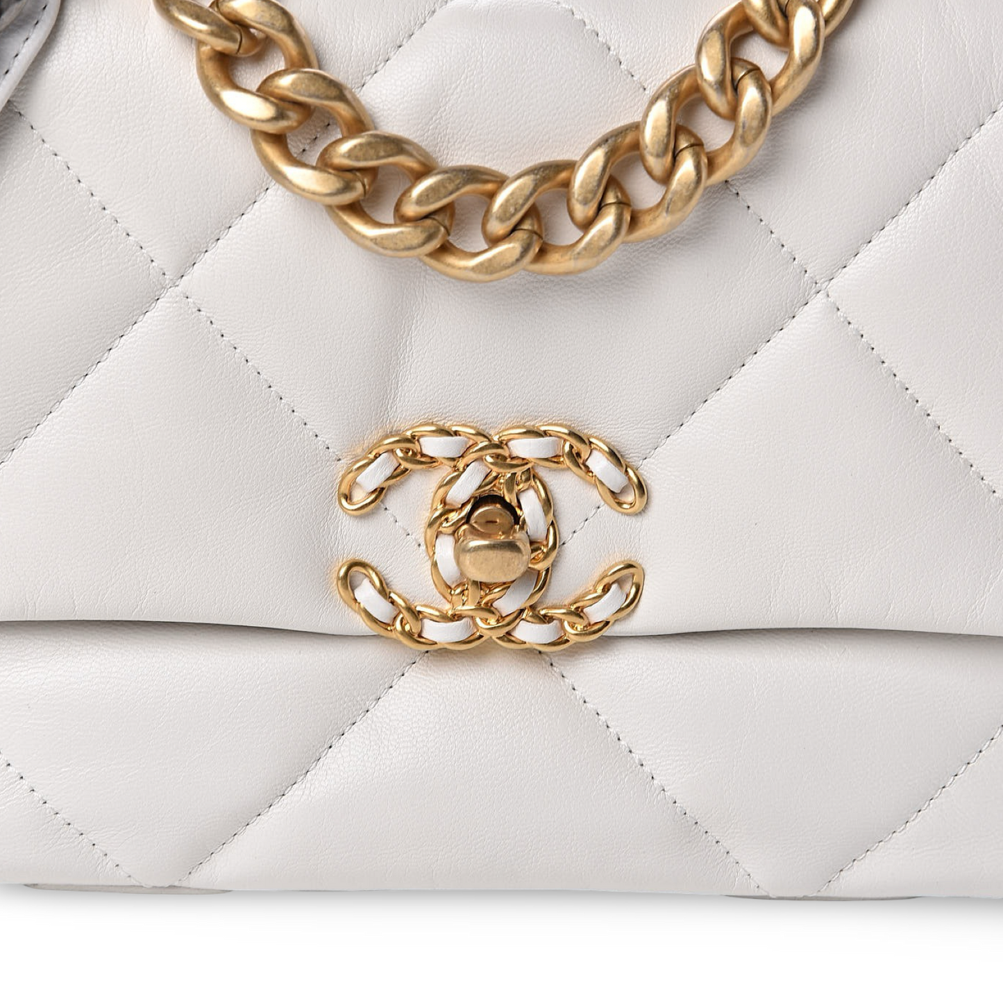 Chanel Quilted Lambskin Medium 19 Bag - GHW / White