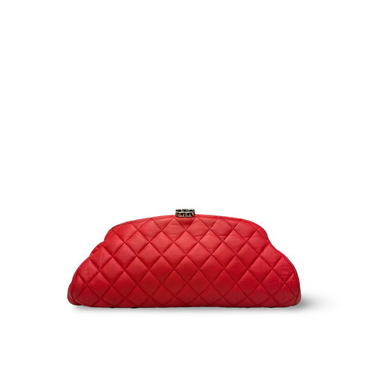 Chanel Quilted Lambskin Timeless Clutch - SHW / Red