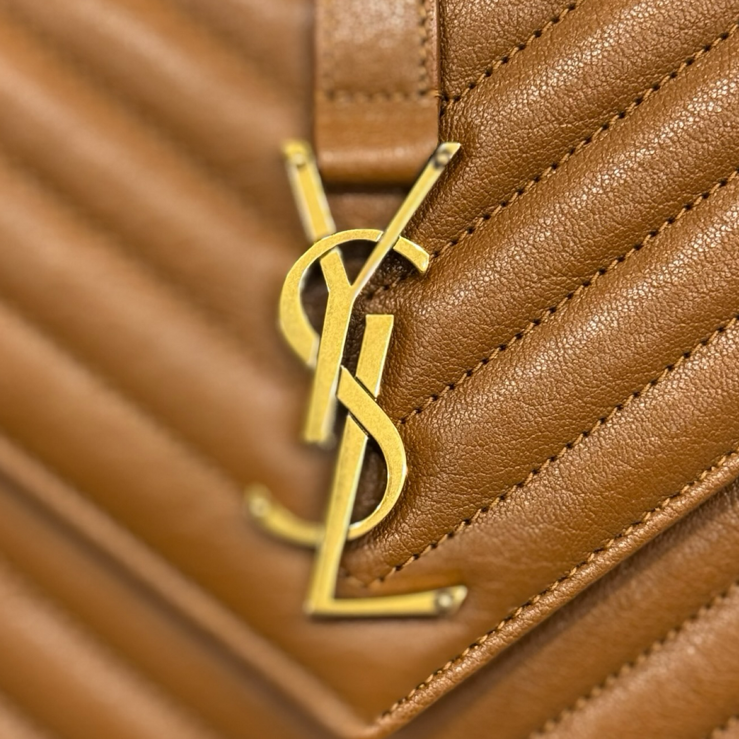 Saint Laurent Calfskin Matelasse Monogram Medium College Bag - GHW / Caramel