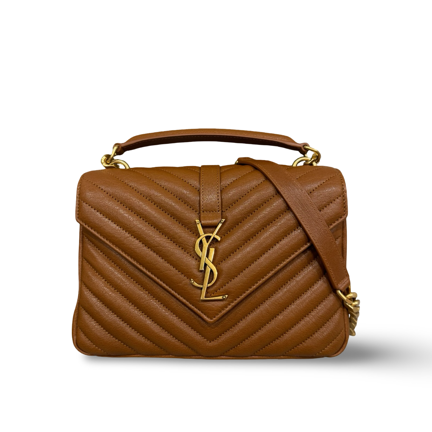 Saint Laurent Calfskin Matelasse Monogram Medium College Bag - GHW / Caramel