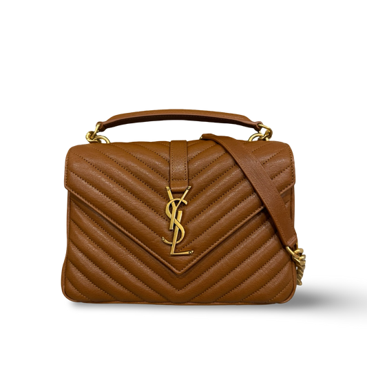 Saint Laurent Calfskin Matelasse Monogram Medium College Bag - GHW / Caramel
