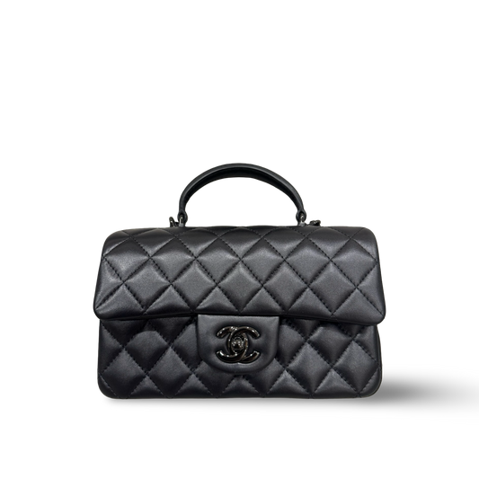 Chanel Quilted Lambskin Mini Top Handle Flap - So Black